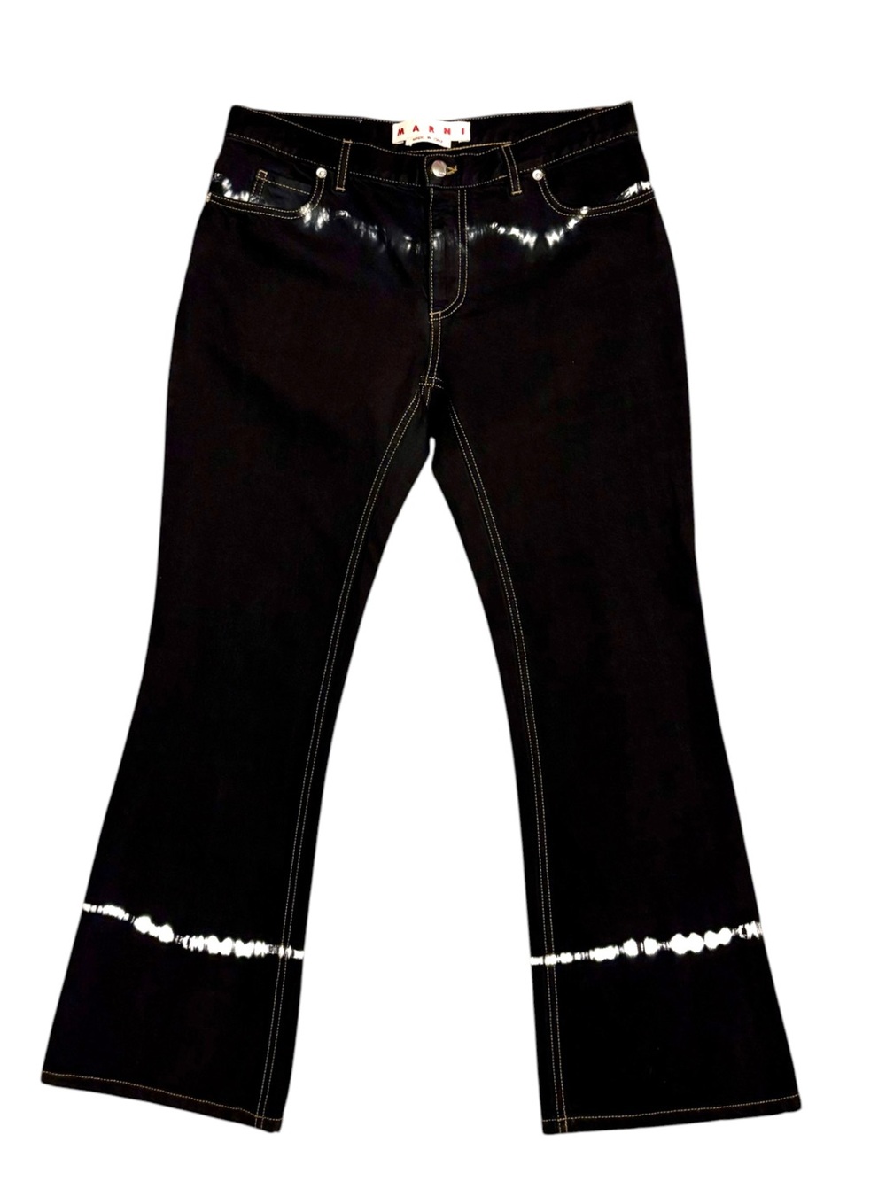 Marni Black Tie-Dye Garment-Dyed Bull Denim Flare Jeans IT 42 Italy